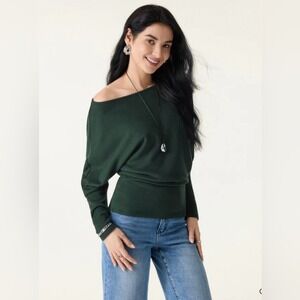 OGL MaxWarm Boatneck Top with Asymmetrical Hem Green Night small NWT